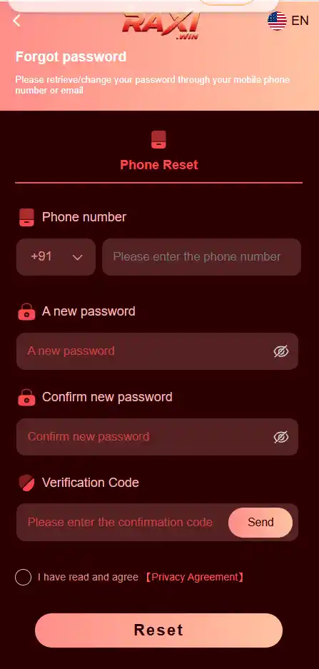 forget password section