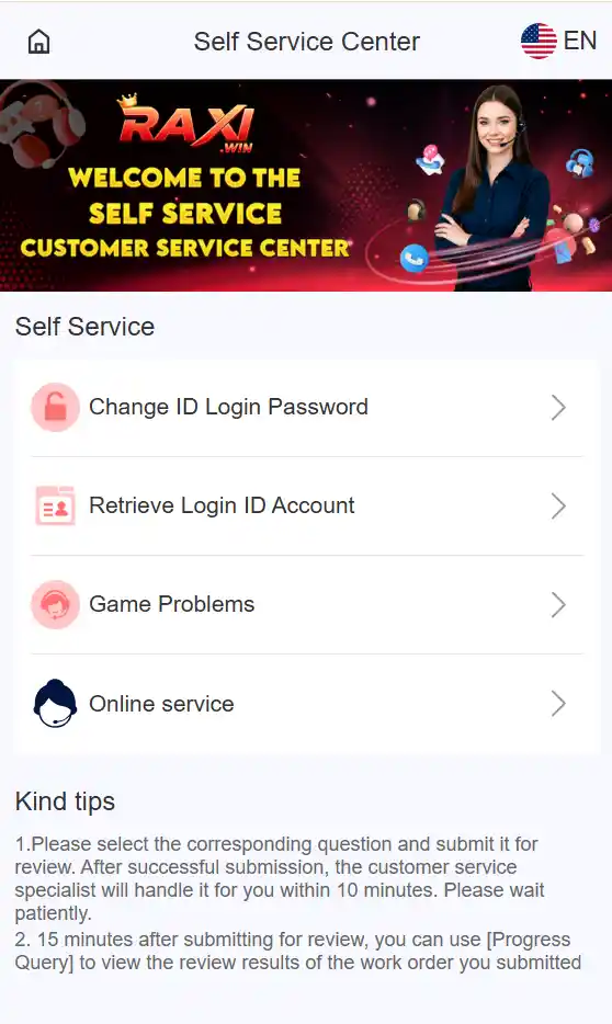 Raxi Win Customer Support