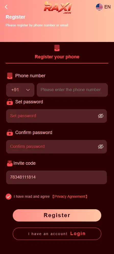 official registration interface